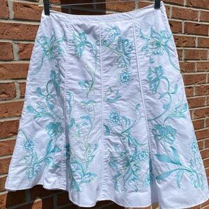 Ann Taylor Crewel Embroidered Skirt - Lime Green and Turquoise Blue Floral